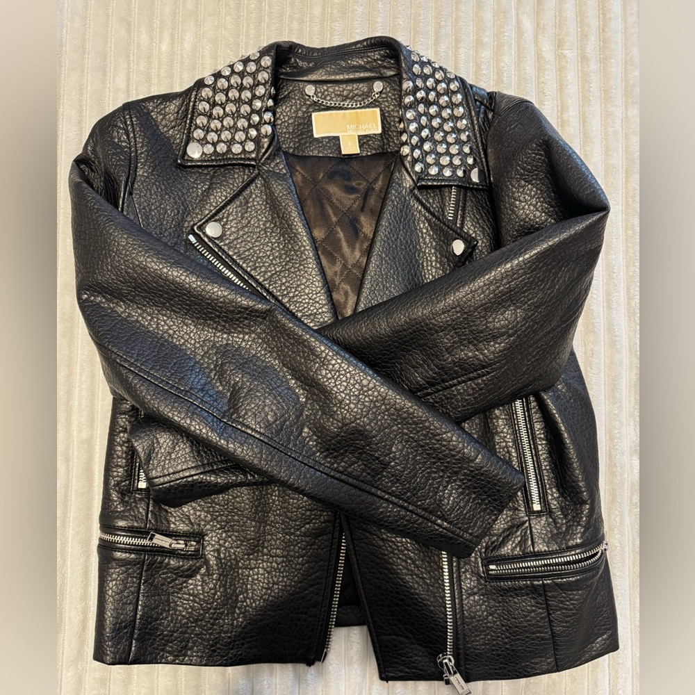 Michael Kors Studded Faux Leather Jacket SZ S